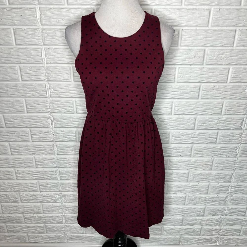 J CREW Fit Flare Sleeveless Dress Velvet Polka Dot Ponte Red Size M